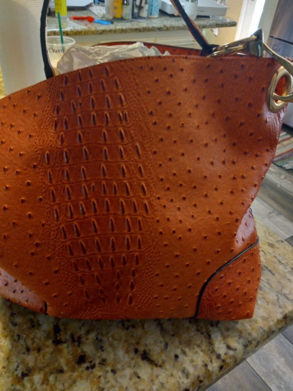 Orange Croc embossed large shoulder bag - Picture 2 of 5
